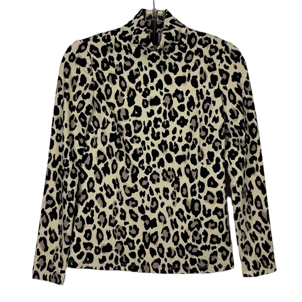 KATE SPADE Leopard Print Mock Neck Long Sleeve Top
